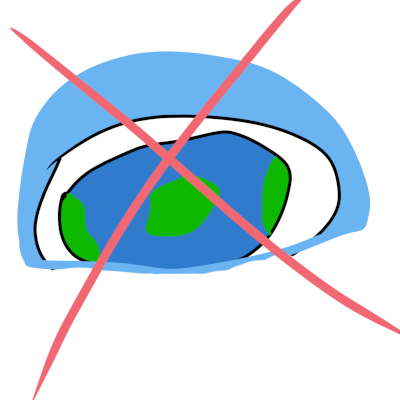 a disc shaped planet with an ice wall and a dome. There’s a red X over it. 